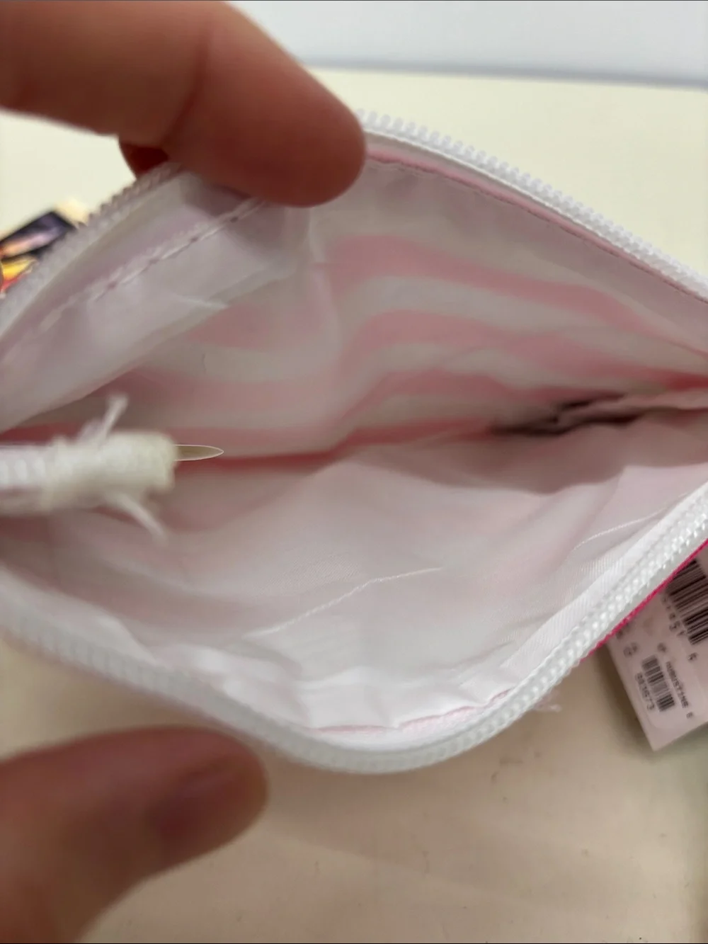 NWT Aqualux Pink & White Stripe Canvas Cosmetic Pouch with Gold Accents
